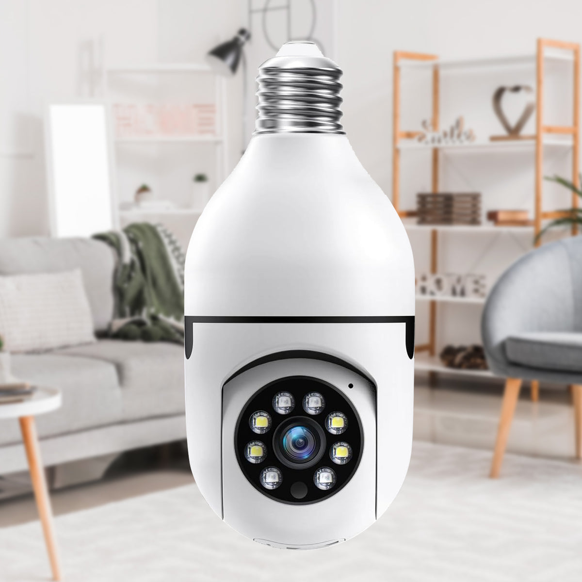 White E27 bulb security camera for indoor Wi-Fi monitoring