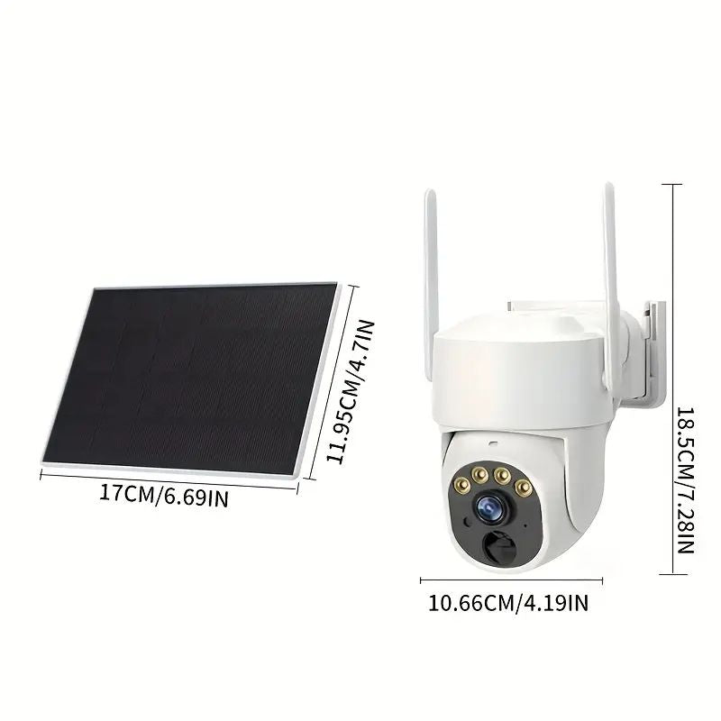 White 3MP solar-powered outdoor security camera with 5W solar panel