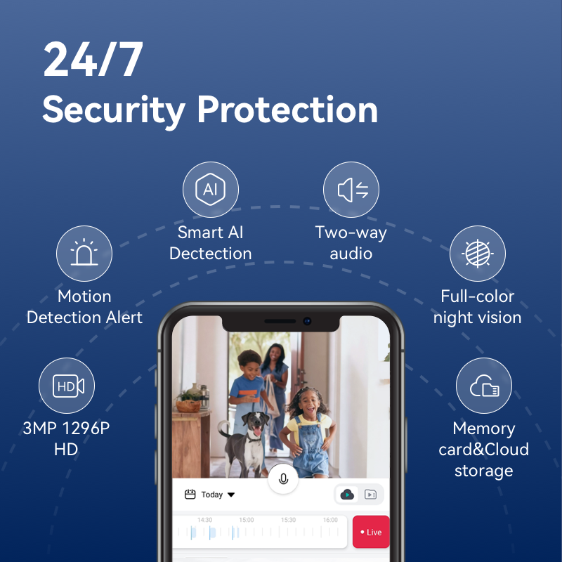 YI 3MP camera key features AI detection color night vision two-way audio TF card storage