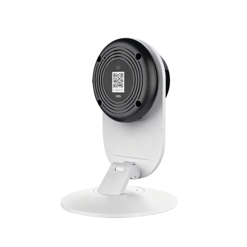 Rear view of the YI Pro 2K indoor security camera with QR code label