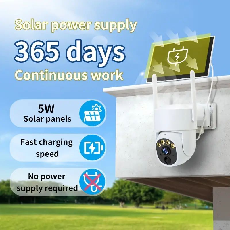 Outdoor security camera powered by an external 5W solar panel