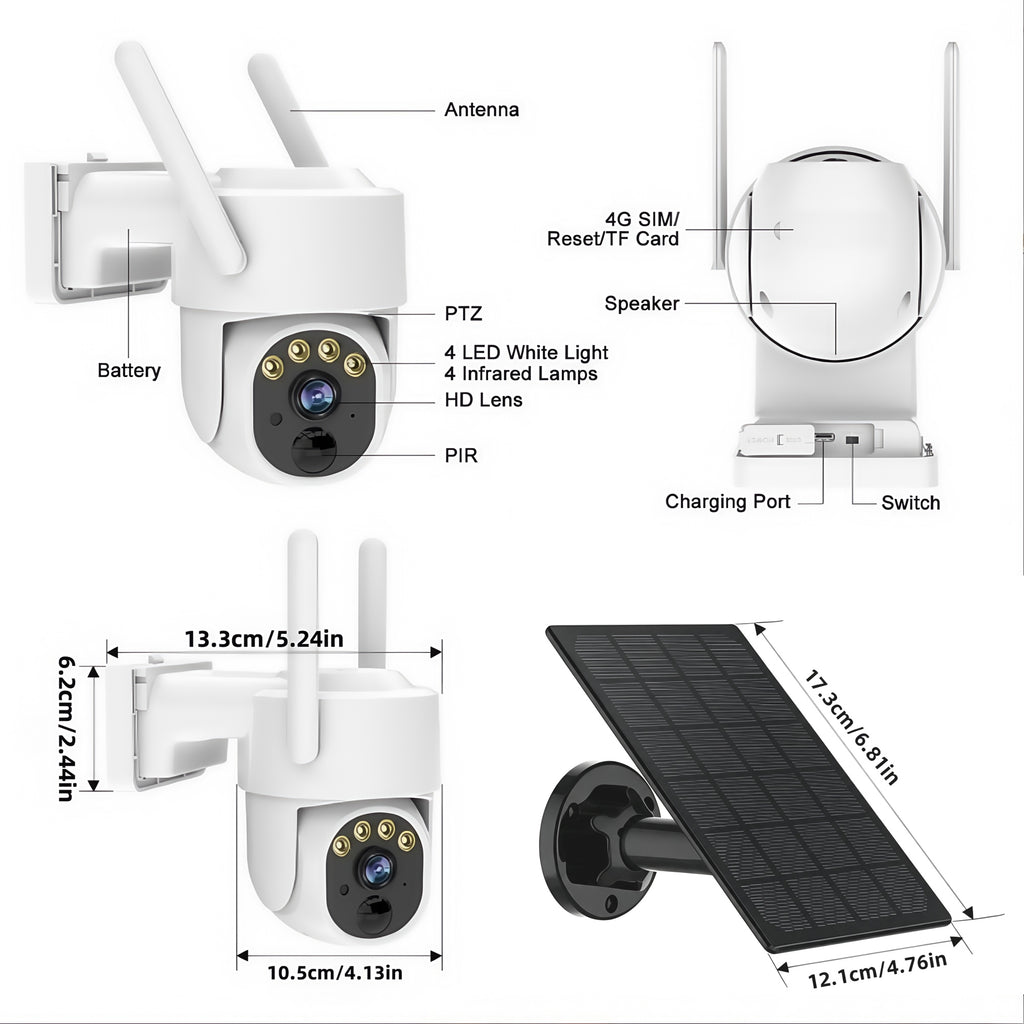 Camera controls, SIM card slot and solar panel dimensions