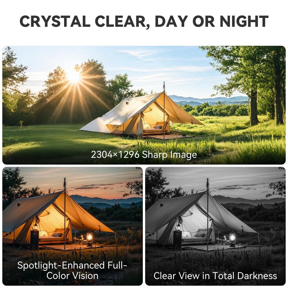3MP outdoor camera day, color night and infrared night views