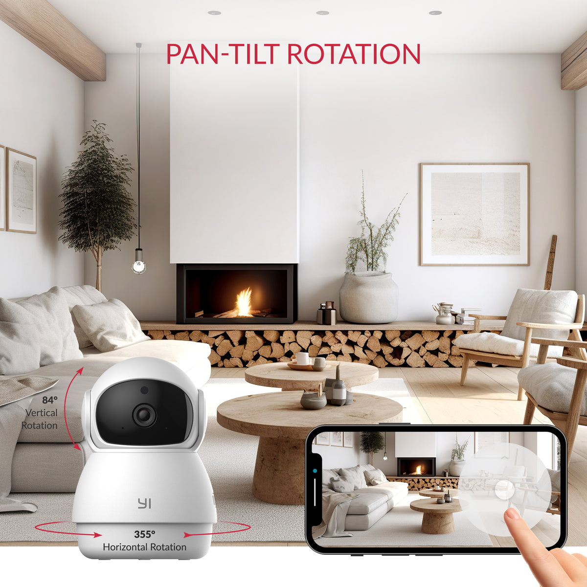 YI indoor camera with app-controlled 355 degree pan and 84 degree tilt