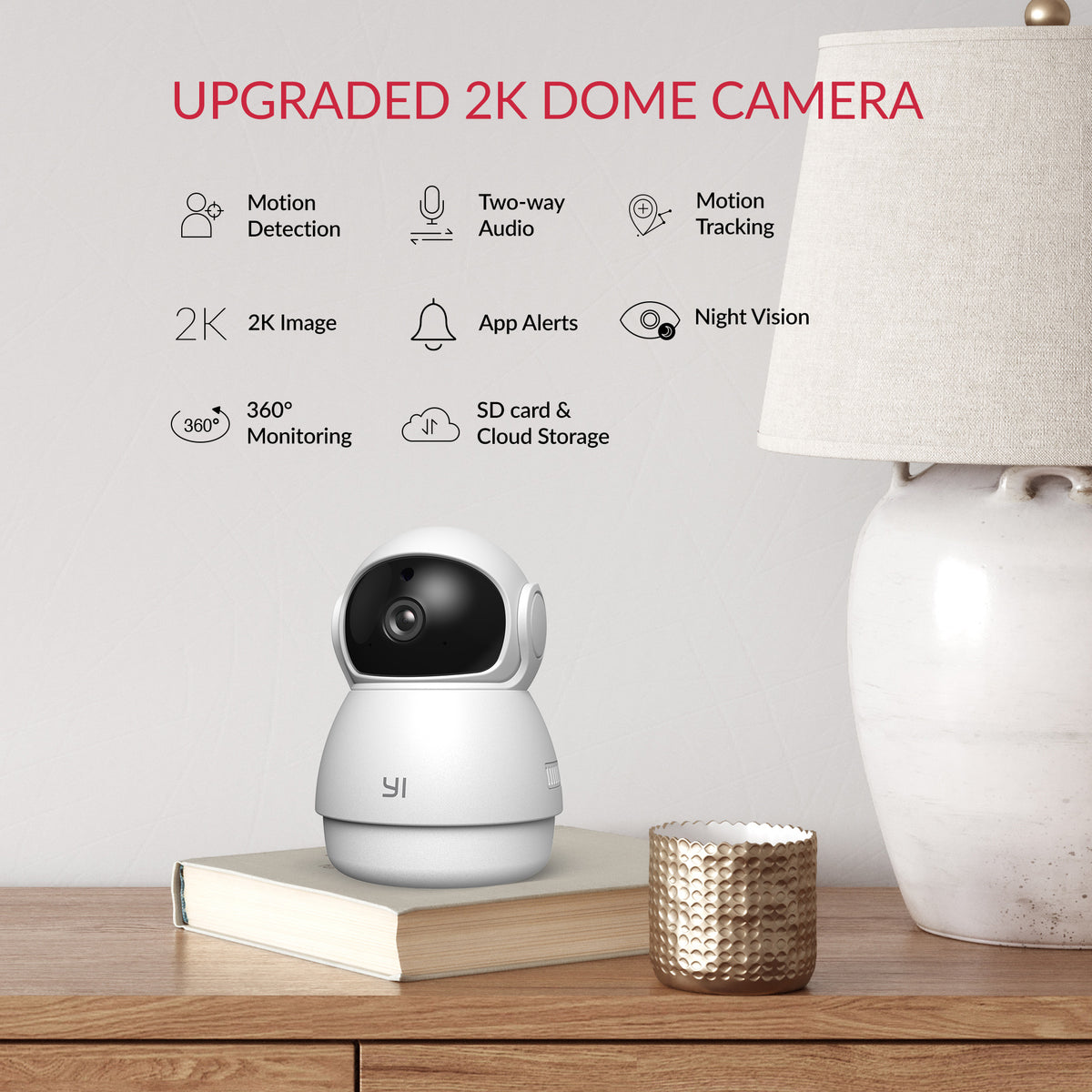 YI 2K indoor camera smart detection, night vision and two-way audio features