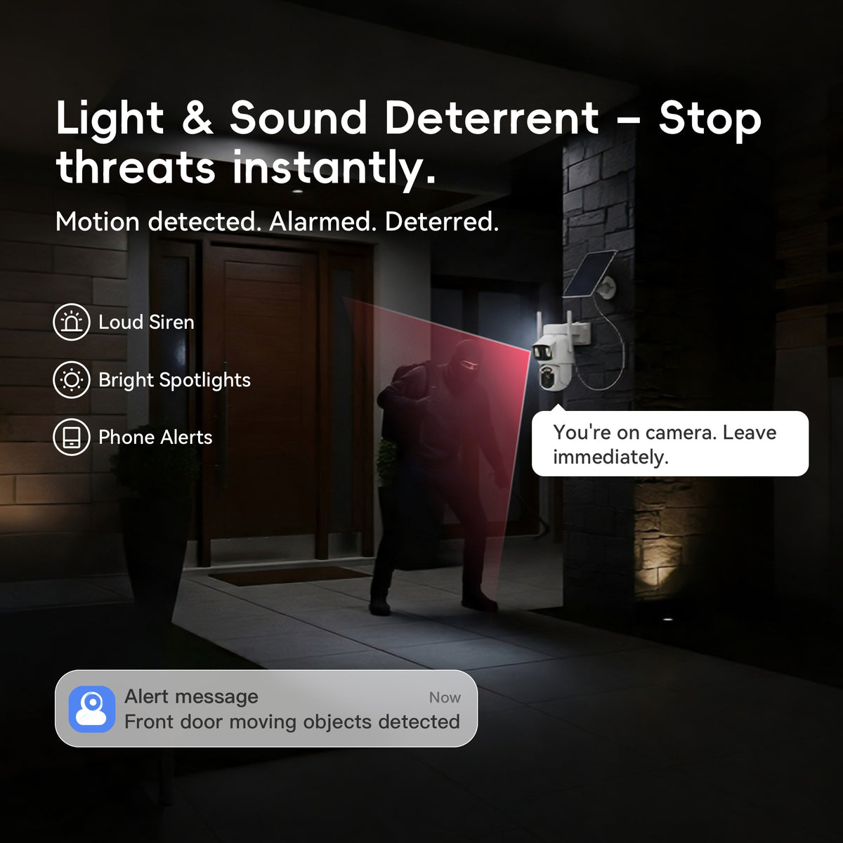 Outdoor security camera with siren, spotlights and mobile motion alerts