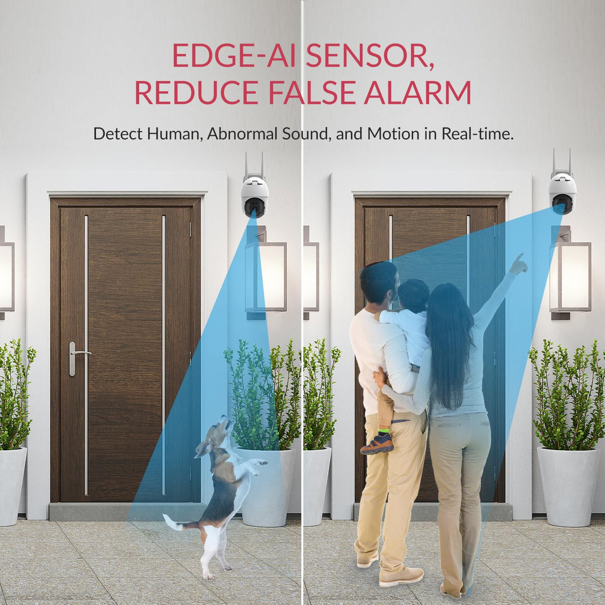 Outdoor camera illustrating human, motion and abnormal-sound detection
