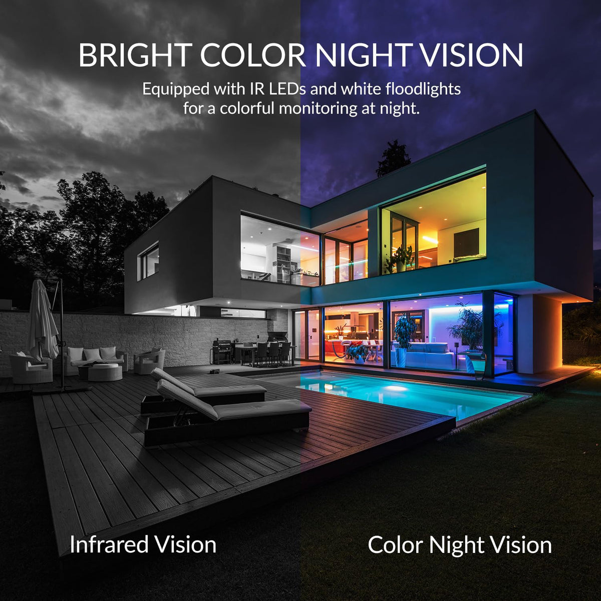 Infrared and color night vision comparison outside a home